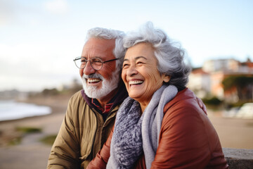 an elderly hispanic couple enjoying outdoors, their love palpable, reflecting a latin american immig