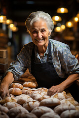 Wall Mural - One senior old confident woman prepare bread at bakery