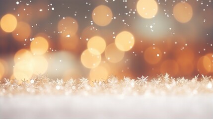 Wall Mural - Winter Christmas Snow Fall Bokeh Lights Snowflakes Pastel Colour Background