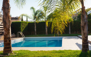 Wall Mural - Small swimming pool with clean, blue water in the yard of a private house