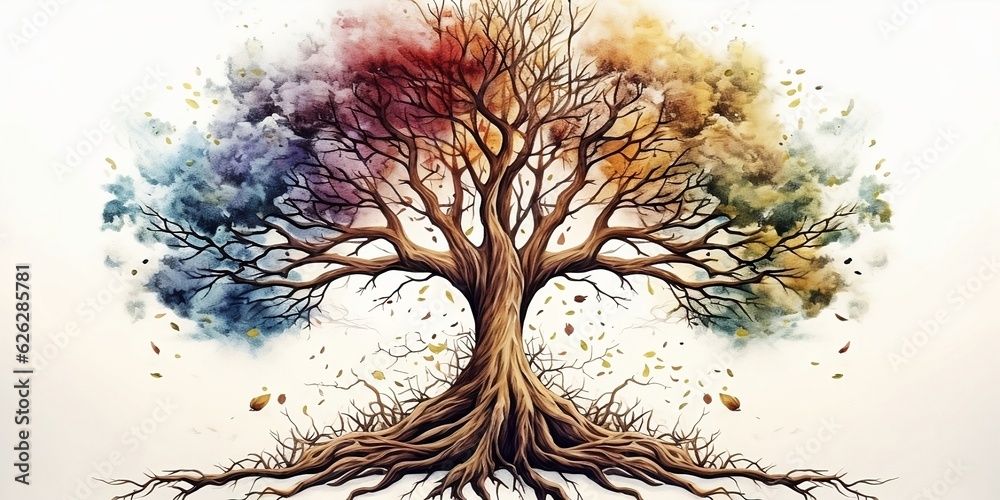Tree of life with the roots. generative ai Stock Illustration | Adobe Stock