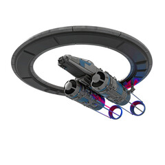 Wall Mural - spaceship ia landing on white background