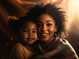 Sticker - African American mother and daughter smiling happily. Generative AI