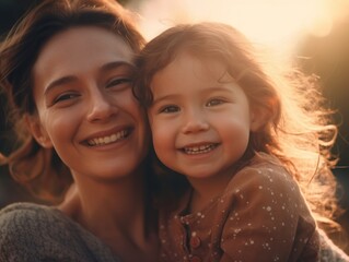 Happy Mother's Day. Mather and daughter smiling happily. Generative AI