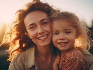 Happy Mother's Day. Mather and daughter smiling happily. 