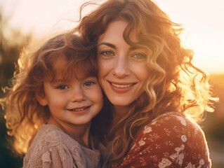 Happy Mother's Day. Mather and daughter smiling happily. 