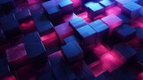 Digital cubes blocks with blue and magenta neon glowing on dark background futuristic 3d abstract illustration geometric shapes, cyberspace technology concept business web design Generative AI