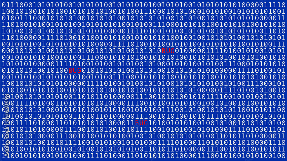 World Bug/error Stock-Illustration „Finding errors in binary data. The word BUG is ...