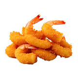 A delicious pile of fried shrimp on a clean white background