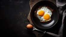 Homemade Fried Egg In A Vintage Pan And Stylish Cutlery, Heart-shaped Yolk. Generative Ai