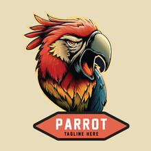 Multipurpose Angry Realistic Vintage Style Parrot E Sports Mascot Logo Design Template. Parrot Retro Logo. Vector Illustration. E Sports Gaming Logo.
