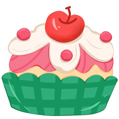 cupcake strawberry sauce with cream and cherry on top 