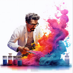 Sticker - A chemist doing chemical experiments in a laboratory