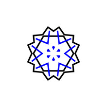 Zwölfeckiger Stern Aus Blauen Und Schwarzen Linien In Form Eines Stilisierten Schneekristall, Modern Art