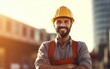 © Neural Pixels - Beatiful confidence man builder worker in uniform and safety helmet smilling. Labour day.