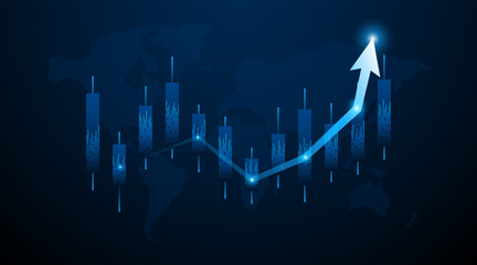Aufkleber - Stock market chart graph with rising candlesticks. Business growth concept or profitable investment. arrow up future growth of the company
