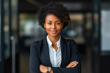 a portrait of a confident and proud african american woman symbolizing powerful corporate leadership