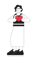 Poster - Excited young caucasian woman with short hair monochrome flat linear character head. Editable outline hand drawn human face icon. 2D cartoon spot vector avatar illustration for animation