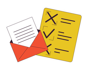 Poster - email and checklist flat line color isolated vector objects. paperwork. editable clip art image on w
