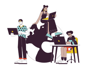 Poster - ability to work everywhere flat line concept vector spot illustration. freelancers remote work 2d ca