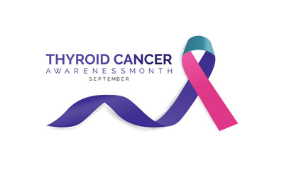 Wall Mural - Thyroid cancer awareness month September. Calligraphy Poster Design. Realistic Teal and Pink and Blue Ribbon. September is Cancer Awareness Month.