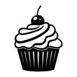 Cupcake with frosting and cherry logo black silhouette svg vector