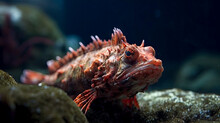 Red Scorpionfish (Scorpaena Scrofa) Isolated Undersea In Its Natural Habitat