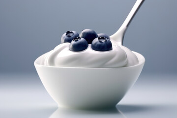 Greek yogurt with blueberries, closeup