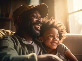 Wall Mural - Happy father's day. African American father and daughter smiling happily. 