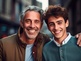 Happy Father Day. Father and son smiling happily. Generative AI