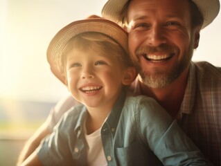 Wall Mural - Happy Father Day. Father and son smiling happily. Generative AI