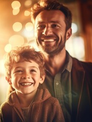 Wall Mural - Happy Father Day. Father and son smiling happily. Generative AI