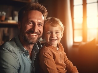 Wall Mural - Happy Father Day. Father and son smiling happily. Generative AI