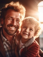 Wall Mural - Happy Father Day. Father and son smiling happily. Generative AI