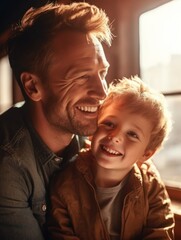 Wall Mural - Happy Father Day. Father and son smiling happily. Generative AI