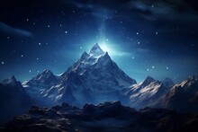 A Captivating Shot Of A Star-filled Night Sky Above A Rugged Mountain Peak, A Celestial Symphony In The Depths Of Darkness.