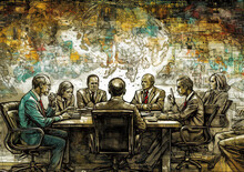 Politicians, Business People Having A Meeting.  Geopolitics, War Confrontation Concept Illustration. 