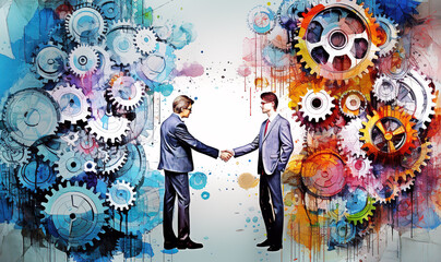 Two successful business people shaking hands, making agreements, working together concept.