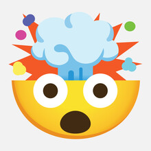 Exploding Head Vector Icon. Isolated Yellow Face With An Open Mouth, The Top Of Its Head Exploding. Shock, Awe, Amazement, Disbelief Emotion Sign Emoji Sticker.