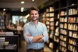 © leftmade - A young man in a bookstore, male portrait, AI generated