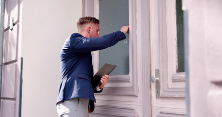 Bailiff Debt Collector Man Knocking Front