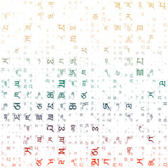 Poster - Matrix background. Random letters of the Tibetan Alphabet. Gradiented matrix pattern. Contrast red, green, brown color theme backgrounds. Tileable horizontally. Appealing vector illustration.