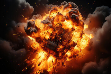 Wall Mural - a close-up shot of the intricate details of a rocket engine, with flames blazing and metal structure