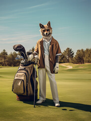 Wall Mural - A Coyote Dressed up as a Golfer on a Golf Course | Generative AI