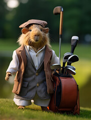 Wall Mural - A Guinea Pig Dressed up as a Golfer on a Golf Course | Generative AI