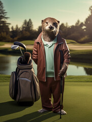 Wall Mural - An Otter Dressed up as a Golfer on a Golf Course | Generative AI