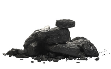 Pile black coal isolated on white, side view  