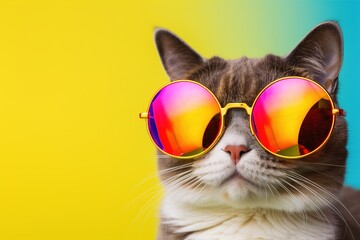 Poster - Funny cat in stylish sunglasses with rainbow lenses