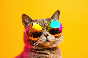 Poster - Funny cat in stylish sunglasses with rainbow lenses