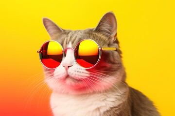 Poster - Funny cat in stylish sunglasses with rainbow lenses